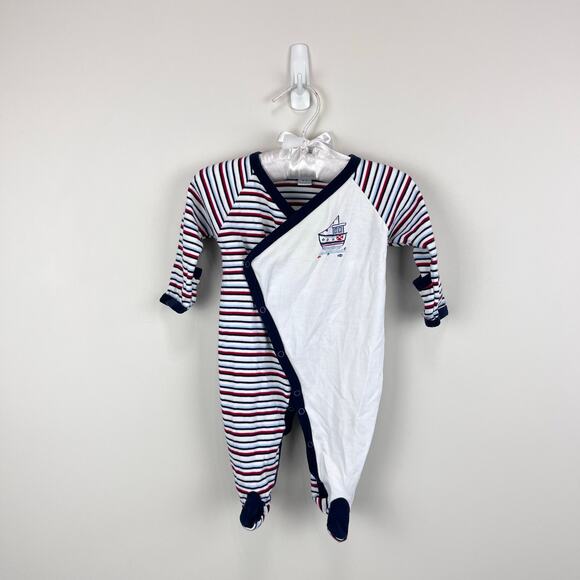 Kissy Kissy Striped Tugboat Footie Coverall 0-3 Months - Picture 1 of 5